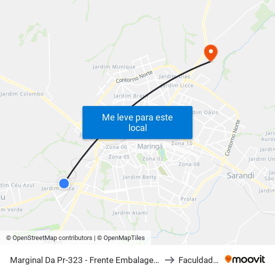 Marginal Da Pr-323 - Frente Embalagem Cidade Verde to Faculdade Ingá map