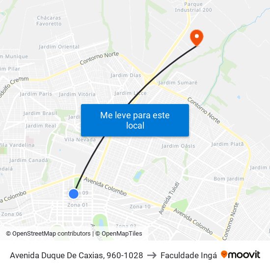 Avenida Duque De Caxias, 960-1028 to Faculdade Ingá map