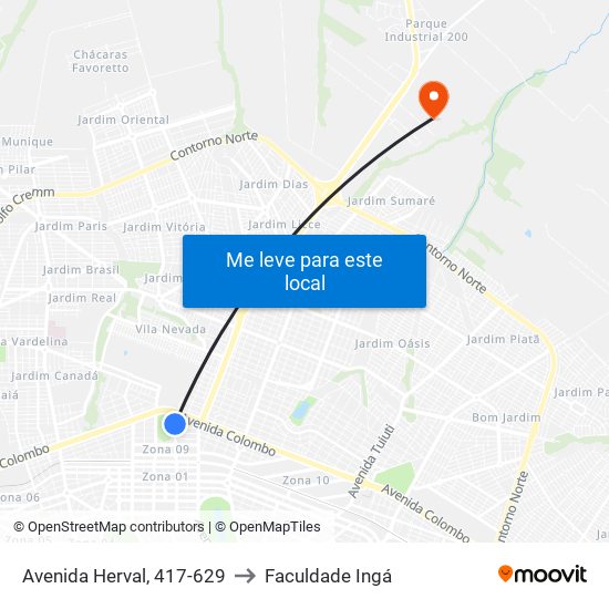 Avenida Herval, 417-629 to Faculdade Ingá map