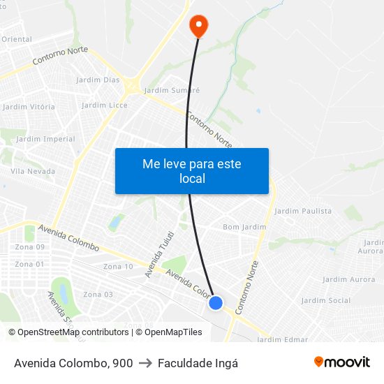 Avenida Colombo, 900 to Faculdade Ingá map