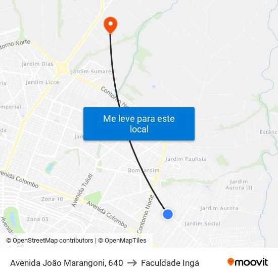 Avenida João Marangoni, 640 to Faculdade Ingá map