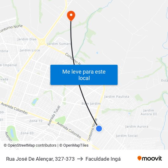 Rua José De Alençar, 327-373 to Faculdade Ingá map