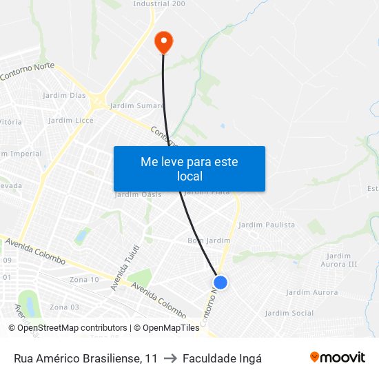 Rua Américo Brasiliense, 11 to Faculdade Ingá map