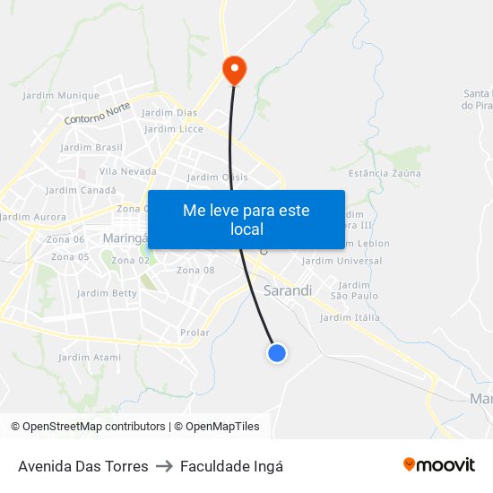 Avenida Das Torres to Faculdade Ingá map