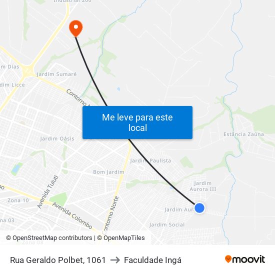 Rua Geraldo Polbet, 1061 to Faculdade Ingá map