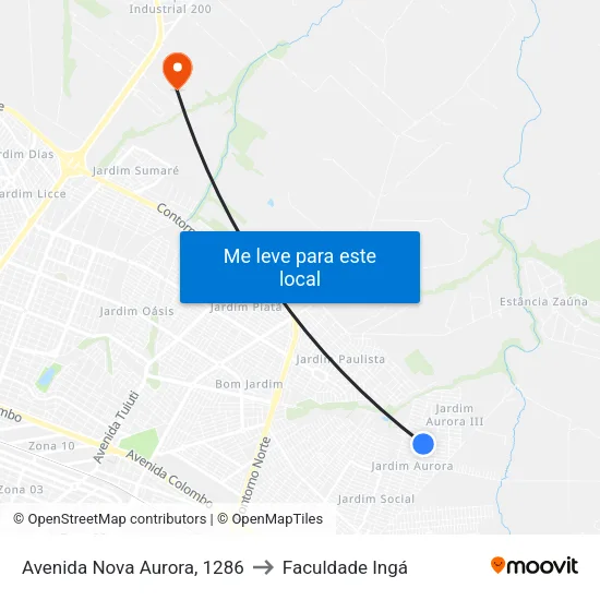 Avenida Nova Aurora, 1286 to Faculdade Ingá map