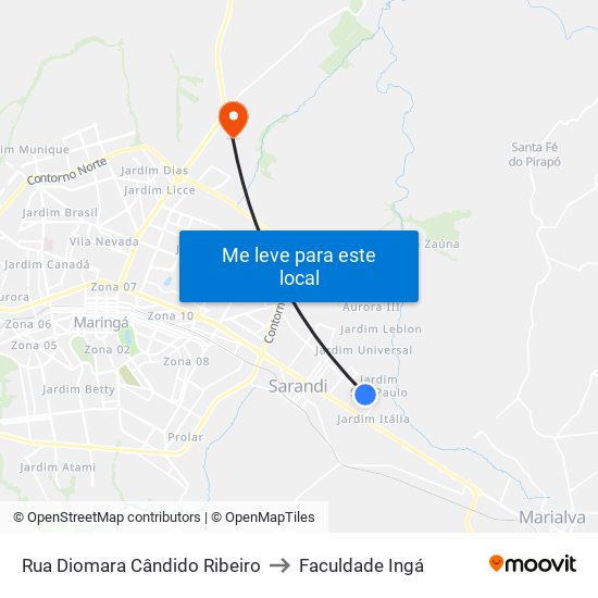 Rua Diomara Cândido Ribeiro to Faculdade Ingá map