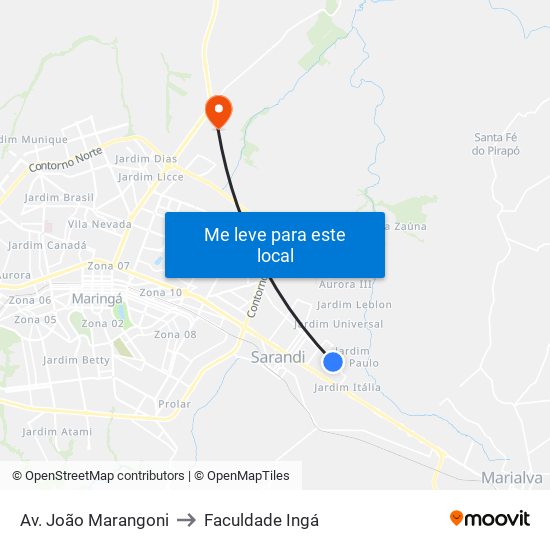 Av. João Marangoni to Faculdade Ingá map