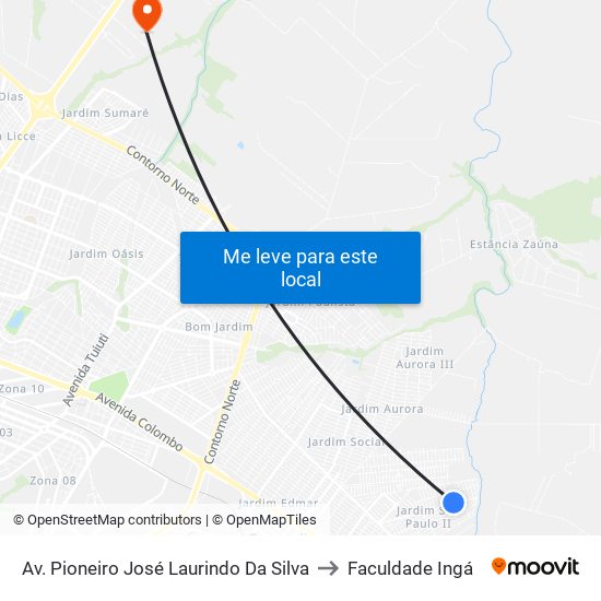 Av. Pioneiro José Laurindo Da Silva to Faculdade Ingá map