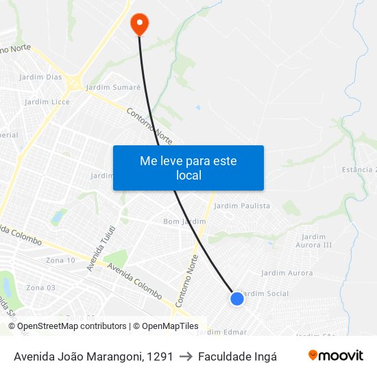 Avenida João Marangoni, 1291 to Faculdade Ingá map