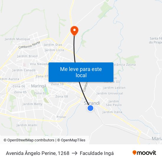 Avenida Ângelo Perine, 1268 to Faculdade Ingá map