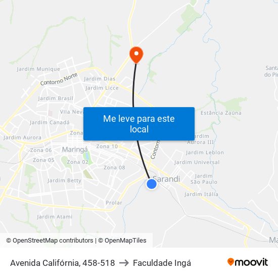 Avenida Califórnia, 458-518 to Faculdade Ingá map