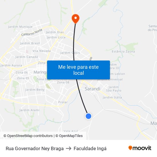 Rua Governador Ney Braga to Faculdade Ingá map