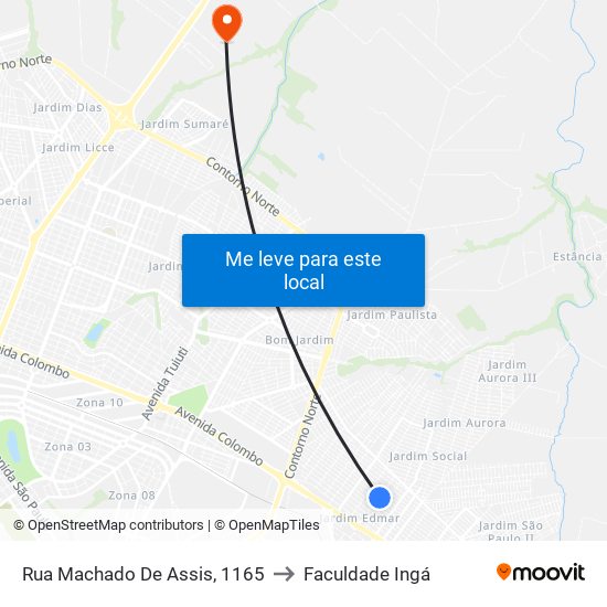 Rua Machado De Assis, 1165 to Faculdade Ingá map