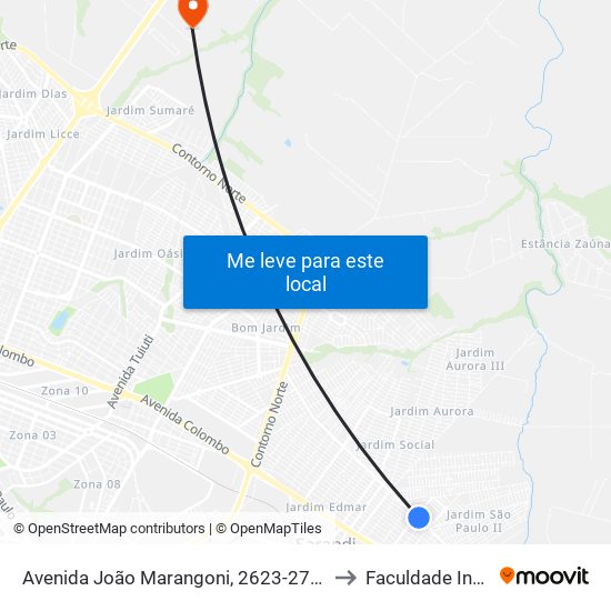 Avenida João Marangoni, 2623-2761 to Faculdade Ingá map