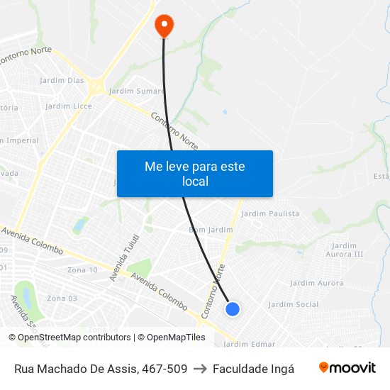 Rua Machado De Assis, 467-509 to Faculdade Ingá map