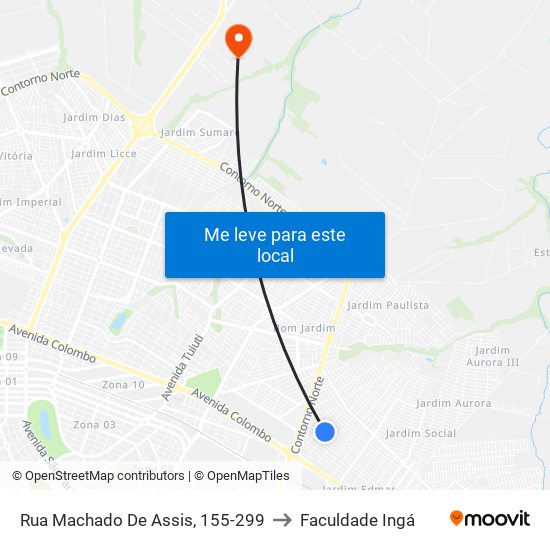 Rua Machado De Assis, 155-299 to Faculdade Ingá map