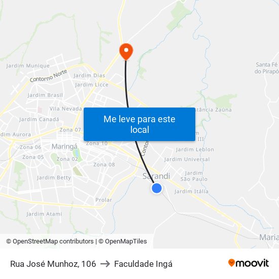 Rua José Munhoz, 106 to Faculdade Ingá map