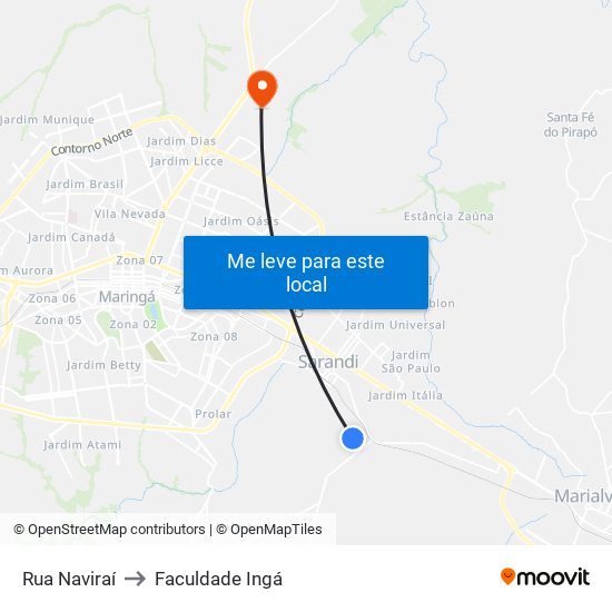 Rua Naviraí to Faculdade Ingá map