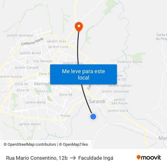 Rua Mario Consentino, 12b to Faculdade Ingá map