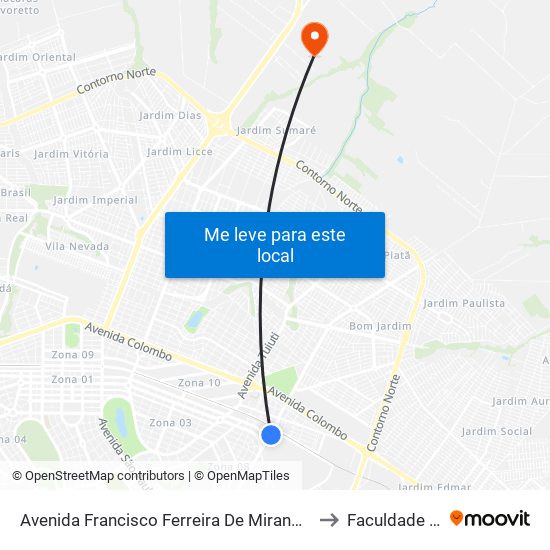 Avenida Francisco Ferreira De Miranda, 64-186 to Faculdade Ingá map