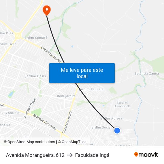 Avenida Morangueira, 612 to Faculdade Ingá map