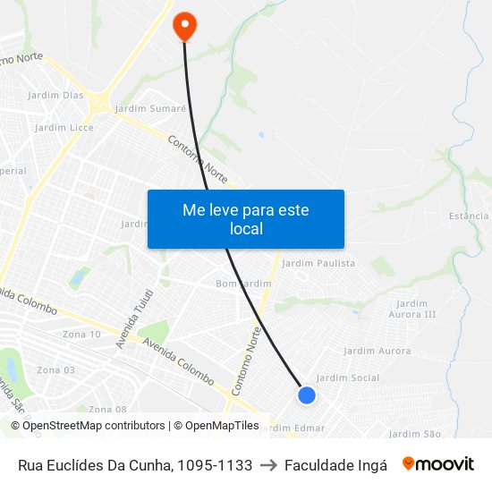 Rua Euclídes Da Cunha, 1095-1133 to Faculdade Ingá map