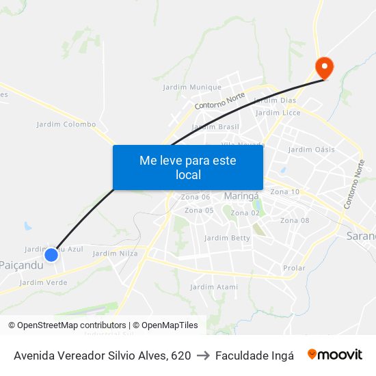 Avenida Vereador Silvio Alves, 620 to Faculdade Ingá map