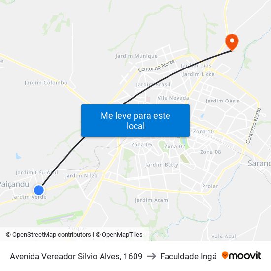 Avenida Vereador Silvio Alves, 1609 to Faculdade Ingá map