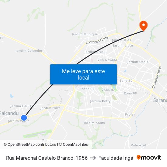 Rua Marechal Castelo Branco, 1956 to Faculdade Ingá map