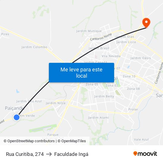 Rua Curitiba, 274 to Faculdade Ingá map
