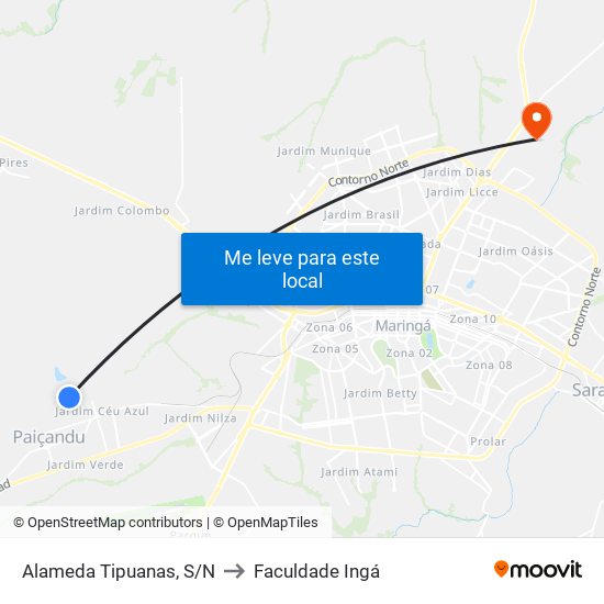 Alameda Tipuanas, S/N to Faculdade Ingá map