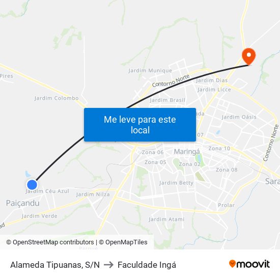 Alameda Tipuanas, S/N to Faculdade Ingá map