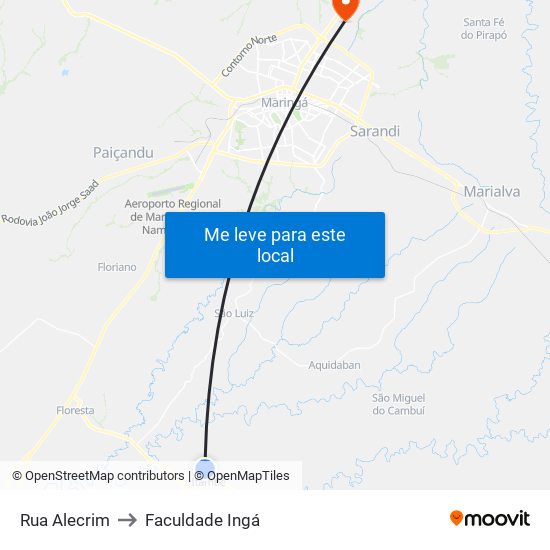 Rua Alecrim to Faculdade Ingá map