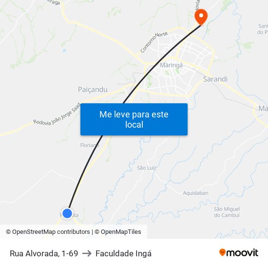 Rua Alvorada, 1-69 to Faculdade Ingá map
