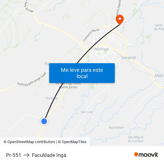 Pr-551 to Faculdade Ingá map