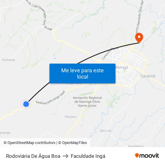 Rodoviária De Água Boa to Faculdade Ingá map