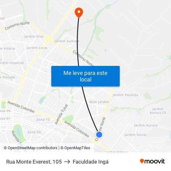 Rua Monte Everest, 105 to Faculdade Ingá map