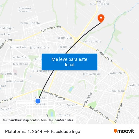 Plataforma 1: 254-I to Faculdade Ingá map