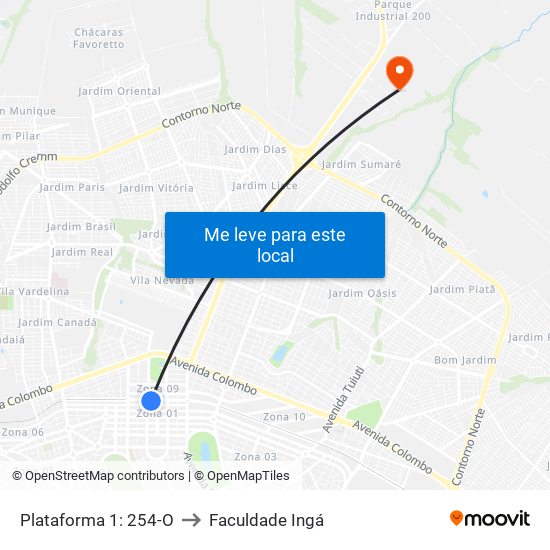 Plataforma 1: 254-O to Faculdade Ingá map