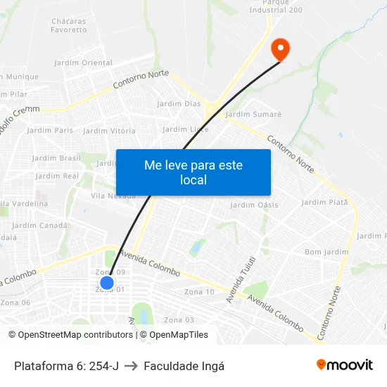 Plataforma 6: 254-J to Faculdade Ingá map