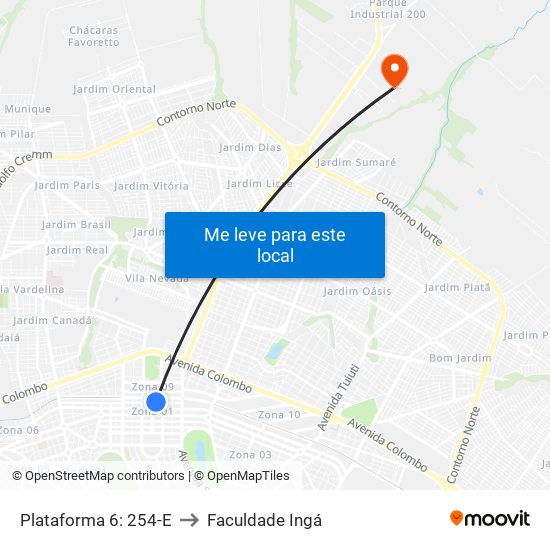 Plataforma 6: 254-E to Faculdade Ingá map