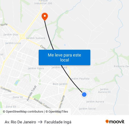 Av. Rio De Janeiro to Faculdade Ingá map