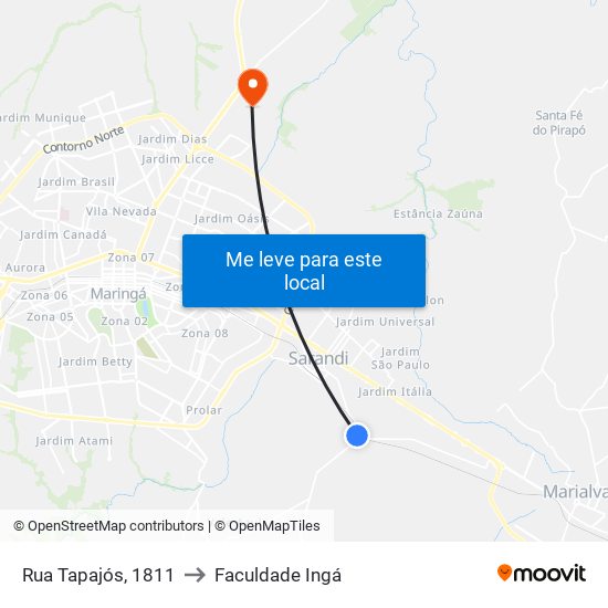 Rua Tapajós, 1811 to Faculdade Ingá map