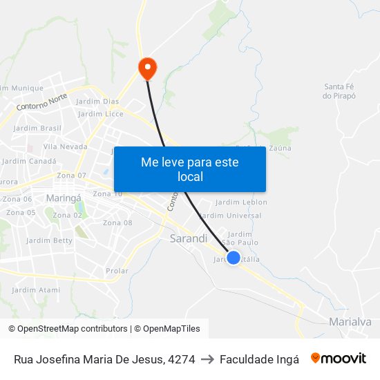 Rua Josefina Maria De Jesus, 4274 to Faculdade Ingá map