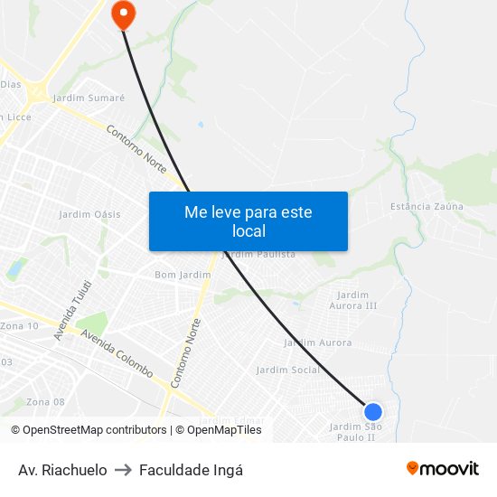 Av. Riachuelo to Faculdade Ingá map