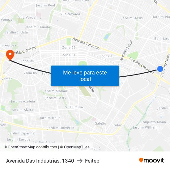 Avenida Das Indústrias, 1340 to Feitep map