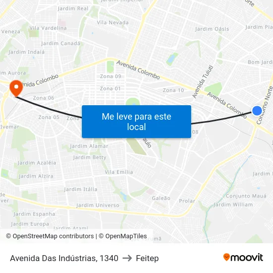 Avenida Das Indústrias, 1340 to Feitep map
