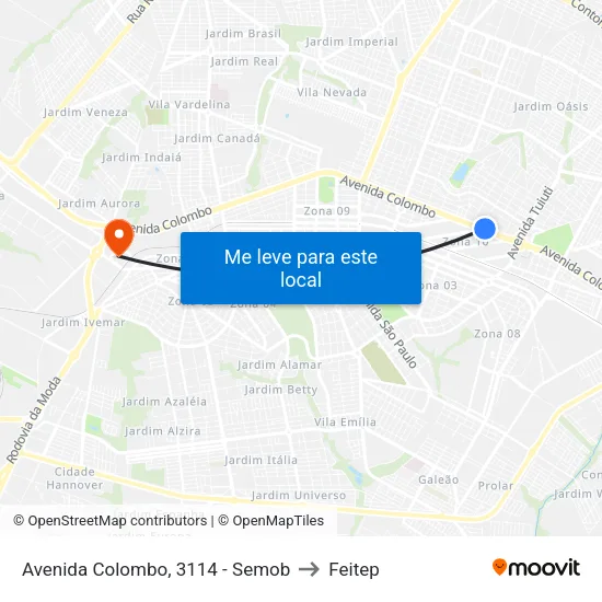 Avenida Colombo, 3114 - Semob to Feitep map