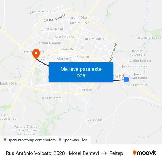 Rua Antônio Volpato, 2528 - Motel Bentevi to Feitep map